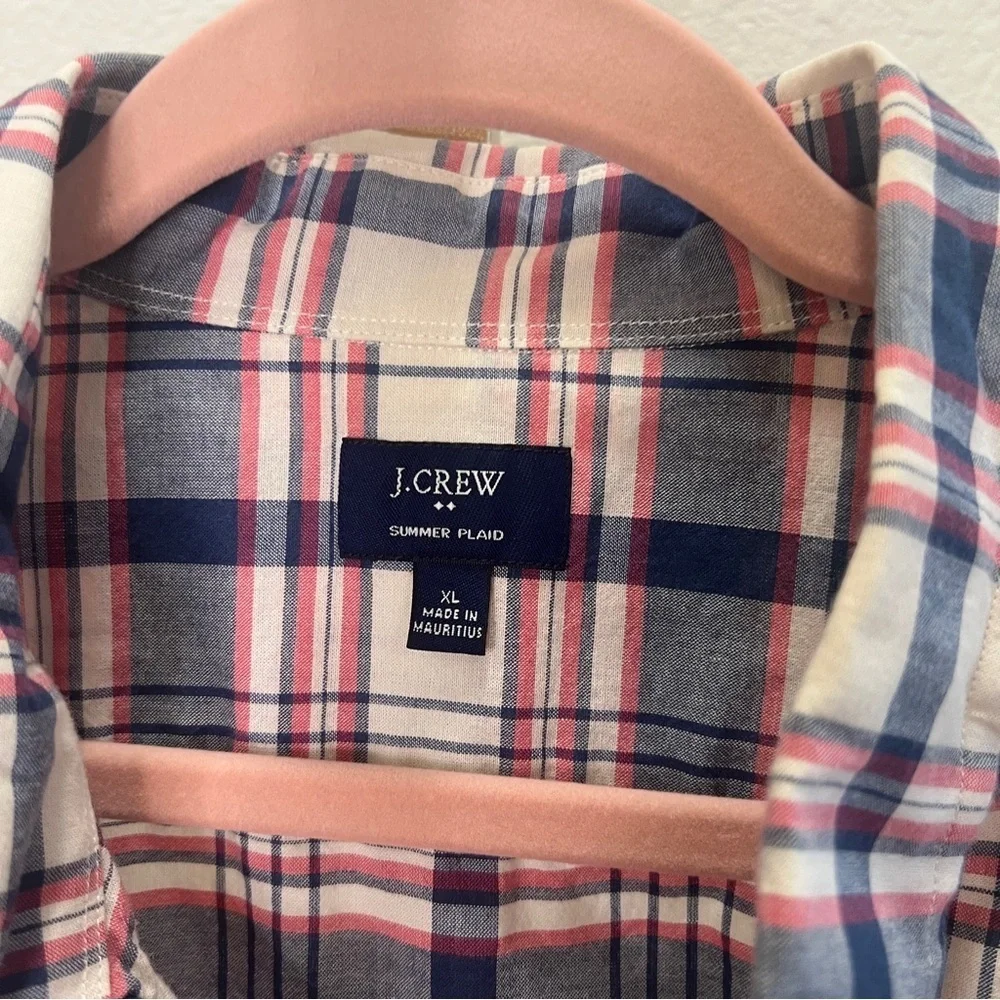 J. Crew summer plaid button down shirt XL